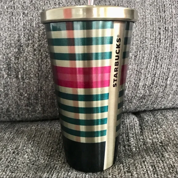 Starbucks stainless steel tumbler with lid and straw stripe 16 oz